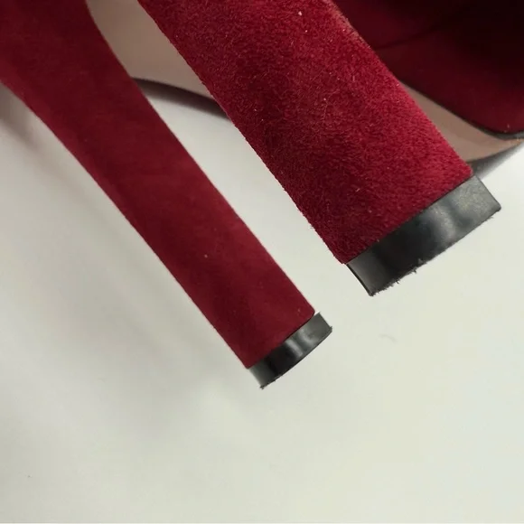 Gucci Kid Suede Red Platform Ankle Boots High Heel EU 37.5 US 7.5 - Picture 11 of 17